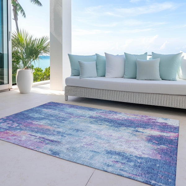 HomeRoots 5' Blue Peach Abstract Washable Area Rug - Stylish Indoor/Outdoor Design for High-Traffic Spaces 9' X 12' 615858