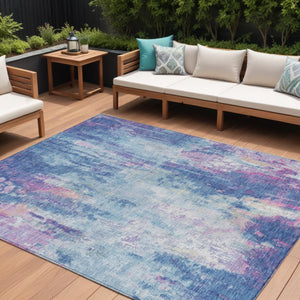 HomeRoots 5' Blue Peach Abstract Washable Area Rug - Stylish Indoor/Outdoor Design for High-Traffic Spaces 10' X 14' 615859