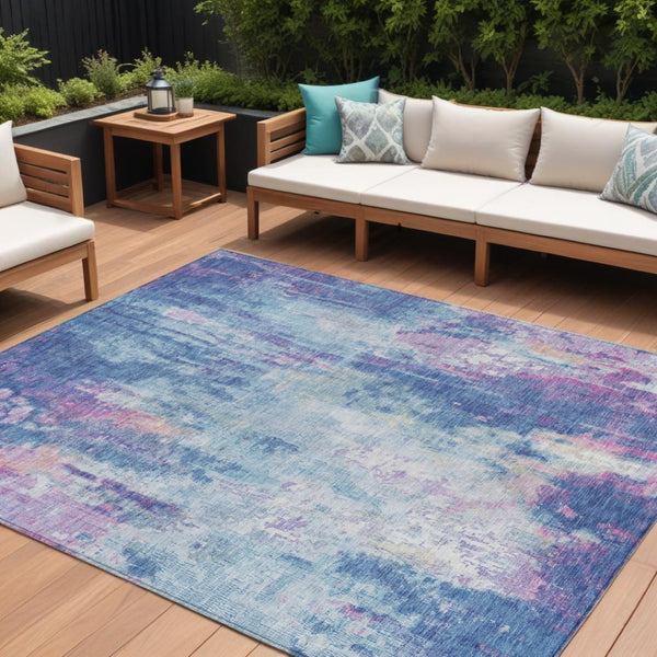 HomeRoots 5' Blue Peach Abstract Washable Area Rug - Stylish Indoor/Outdoor Design for High-Traffic Spaces 10' X 14' 615859