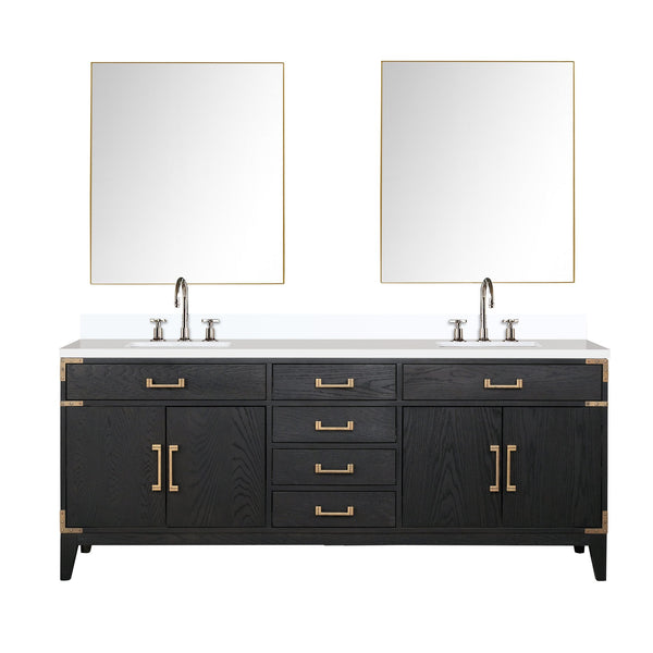 English Elm Black Oak Double Bath Vanity With White Quartz Top, Chrome Faucet & Two 36-Inch Mirrors Included B2731S02191
