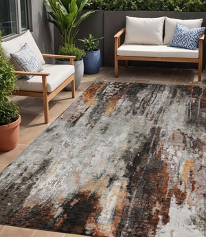 HomeRoots 5' Abstract Washable Area Rug in Gray, Rust & Ivory - Durable, Stylish Design for Indoor & Outdoor Spaces 5' X 8' 615861