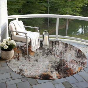 HomeRoots 5' Abstract Washable Area Rug in Gray, Rust & Ivory - Durable, Stylish Design for Indoor & Outdoor Spaces 8' Round 615862
