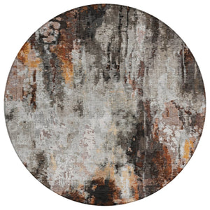 HomeRoots 5' Abstract Washable Area Rug in Gray, Rust & Ivory - Durable, Stylish Design for Indoor & Outdoor Spaces 8' Round 615862