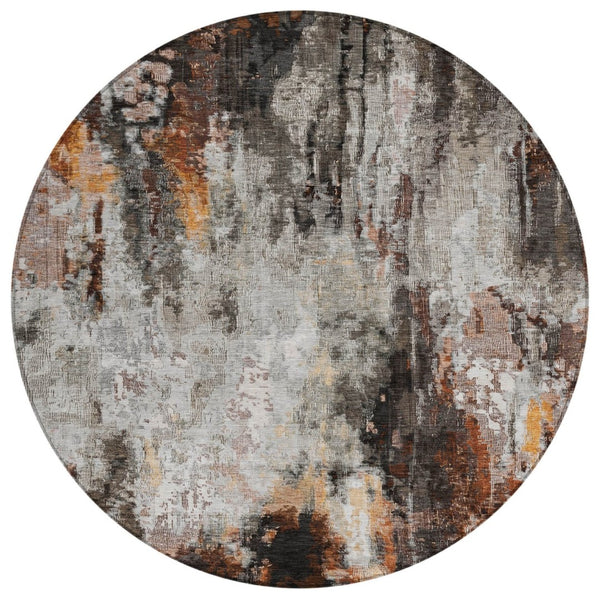 HomeRoots 5' Abstract Washable Area Rug in Gray, Rust & Ivory - Durable, Stylish Design for Indoor & Outdoor Spaces 8' Round 615862