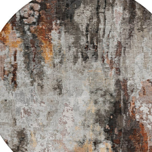 HomeRoots 5' Abstract Washable Area Rug in Gray, Rust & Ivory - Durable, Stylish Design for Indoor & Outdoor Spaces 8' Round 615862