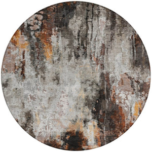 HomeRoots 5' Abstract Washable Area Rug in Gray, Rust & Ivory - Durable, Stylish Design for Indoor & Outdoor Spaces 8' Round 615862