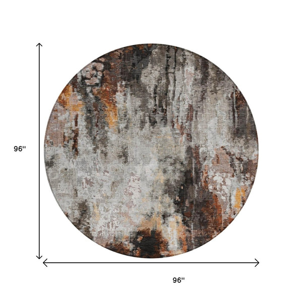 HomeRoots 5' Abstract Washable Area Rug in Gray, Rust & Ivory - Durable, Stylish Design for Indoor & Outdoor Spaces 8' Round 615862