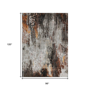 HomeRoots 5' Abstract Washable Area Rug in Gray, Rust & Ivory - Durable, Stylish Design for Indoor & Outdoor Spaces 8' X 10' 615863