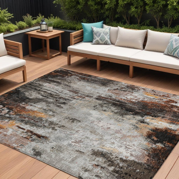 HomeRoots 5' Abstract Washable Area Rug in Gray, Rust & Ivory - Durable, Stylish Design for Indoor & Outdoor Spaces 8' X 10' 615863