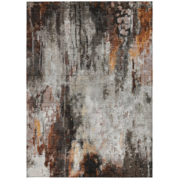 HomeRoots 5' Abstract Washable Area Rug in Gray, Rust & Ivory - Durable, Stylish Design for Indoor & Outdoor Spaces 8' X 10' 615863