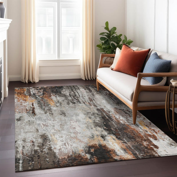 HomeRoots 5' Abstract Washable Area Rug in Gray, Rust & Ivory - Durable, Stylish Design for Indoor & Outdoor Spaces 8' X 10' 615863