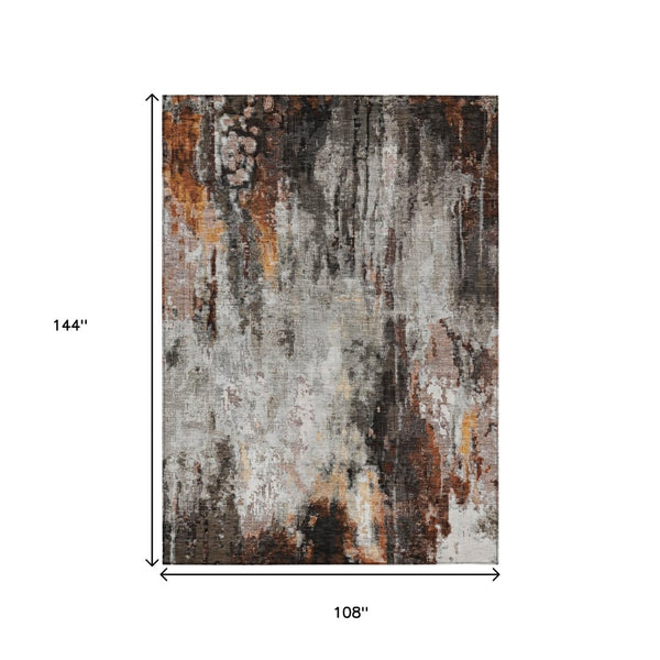 HomeRoots 5' Abstract Washable Area Rug in Gray, Rust & Ivory - Durable, Stylish Design for Indoor & Outdoor Spaces 9' X 12' 615864