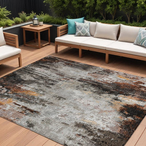HomeRoots 5' Abstract Washable Area Rug in Gray, Rust & Ivory - Durable, Stylish Design for Indoor & Outdoor Spaces 9' X 12' 615864