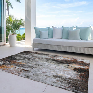 HomeRoots 5' Abstract Washable Area Rug in Gray, Rust & Ivory - Durable, Stylish Design for Indoor & Outdoor Spaces 9' X 12' 615864