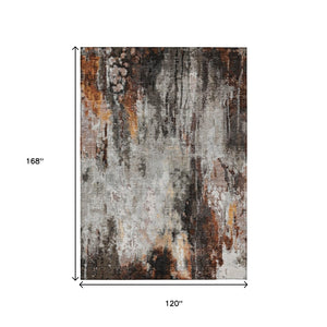 HomeRoots 5' Abstract Washable Area Rug in Gray, Rust & Ivory - Durable, Stylish Design for Indoor & Outdoor Spaces 10' X 14' 615865