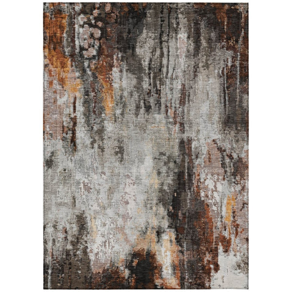 HomeRoots 5' Abstract Washable Area Rug in Gray, Rust & Ivory - Durable, Stylish Design for Indoor & Outdoor Spaces 10' X 14' 615865