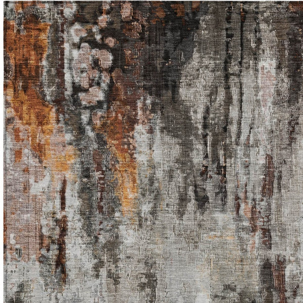 HomeRoots 5' Abstract Washable Area Rug in Gray, Rust & Ivory - Durable, Stylish Design for Indoor & Outdoor Spaces 10' X 14' 615865