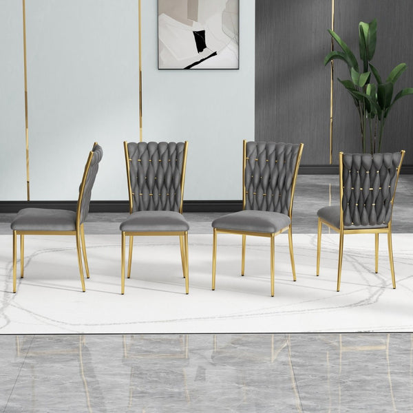 English Elm Modern Velvet Upholstered Dining Chairs Set of 2 with Electroplated Legs for Kitchen Dark Gray W210P301593
