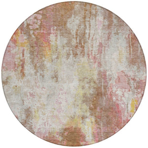 HomeRoots 5' Modern Abstract Tan Mauve Ivory Washable Area Rug for Indoor and Outdoor Use, Easy Care 8' Round 615880