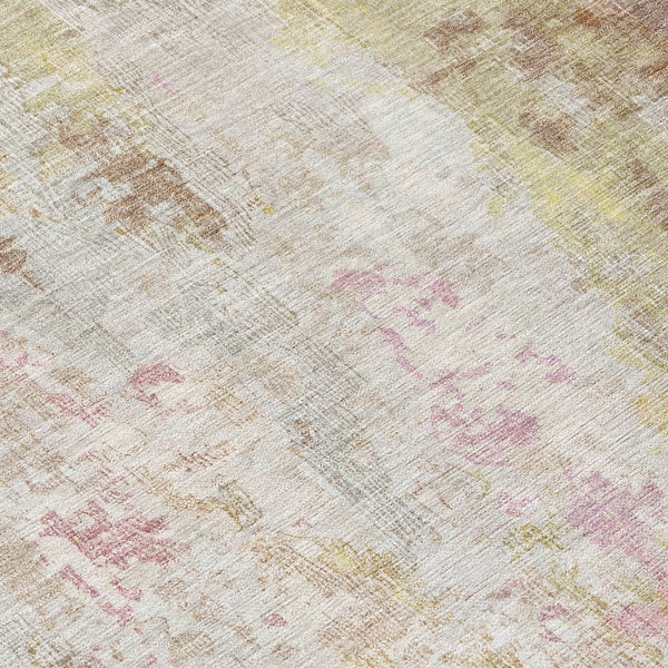 HomeRoots 5' Modern Abstract Tan Mauve Ivory Washable Area Rug for Indoor and Outdoor Use, Easy Care 8' Round 615880