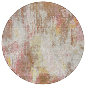 HomeRoots 5' Modern Abstract Tan Mauve Ivory Washable Area Rug for Indoor and Outdoor Use, Easy Care 8' Round 615880