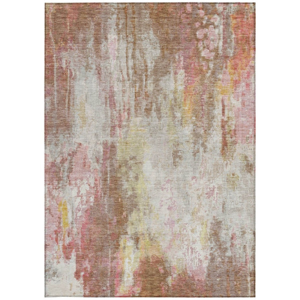 HomeRoots 5' Modern Abstract Tan Mauve Ivory Washable Area Rug for Indoor and Outdoor Use, Easy Care 9' X 12' 615882