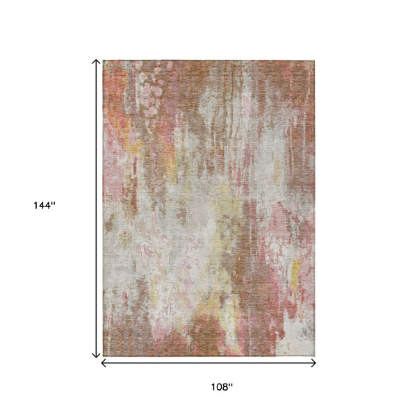 HomeRoots 5' Modern Abstract Tan Mauve Ivory Washable Area Rug for Indoor and Outdoor Use, Easy Care 9' X 12' 615882