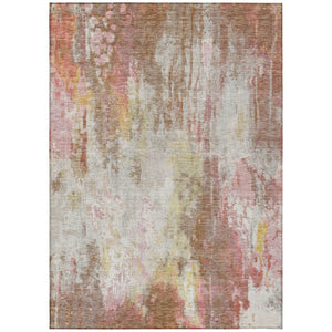 HomeRoots 5' Modern Abstract Tan Mauve Ivory Washable Area Rug for Indoor and Outdoor Use, Easy Care 9' X 12' 615882