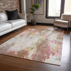 HomeRoots 5' Modern Abstract Tan Mauve Ivory Washable Area Rug for Indoor and Outdoor Use, Easy Care 9' X 12' 615882