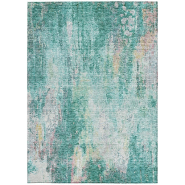 HomeRoots 5' Teal Blue, Peach & Ivory Abstract Area Rug - Stylish, Washable, Indoor/Outdoor Durability for All Spaces 5' X 8' 615885