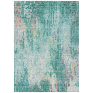 HomeRoots 5' Teal Blue, Peach & Ivory Abstract Area Rug - Stylish, Washable, Indoor/Outdoor Durability for All Spaces 5' X 8' 615885