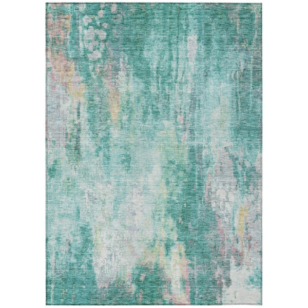 HomeRoots 5' Teal Blue, Peach & Ivory Abstract Area Rug - Stylish, Washable, Indoor/Outdoor Durability for All Spaces 5' X 8' 615885
