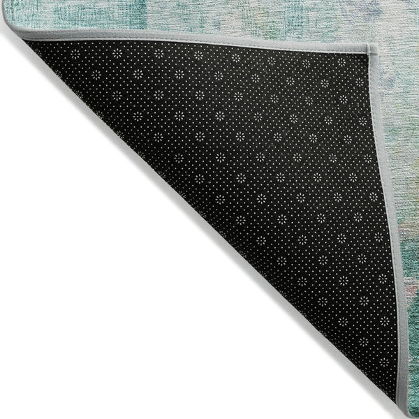 HomeRoots 5' Teal Blue, Peach & Ivory Abstract Area Rug - Stylish, Washable, Indoor/Outdoor Durability for All Spaces 5' X 8' 615885