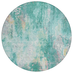 HomeRoots 5' Teal Blue, Peach & Ivory Abstract Area Rug - Stylish, Washable, Indoor/Outdoor Durability for All Spaces 8' Round 615886