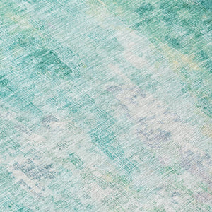 HomeRoots 5' Teal Blue, Peach & Ivory Abstract Area Rug - Stylish, Washable, Indoor/Outdoor Durability for All Spaces 8' Round 615886