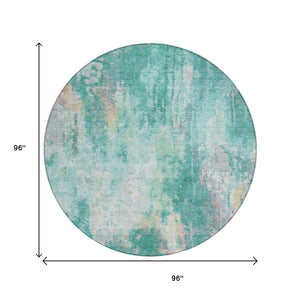 HomeRoots 5' Teal Blue, Peach & Ivory Abstract Area Rug - Stylish, Washable, Indoor/Outdoor Durability for All Spaces 8' Round 615886