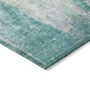 HomeRoots 5' Teal Blue, Peach & Ivory Abstract Area Rug - Stylish, Washable, Indoor/Outdoor Durability for All Spaces 8' X 10' 615887