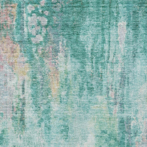 HomeRoots 5' Teal Blue, Peach & Ivory Abstract Area Rug - Stylish, Washable, Indoor/Outdoor Durability for All Spaces 8' X 10' 615887