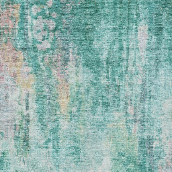 HomeRoots 5' Teal Blue, Peach & Ivory Abstract Area Rug - Stylish, Washable, Indoor/Outdoor Durability for All Spaces 8' X 10' 615887