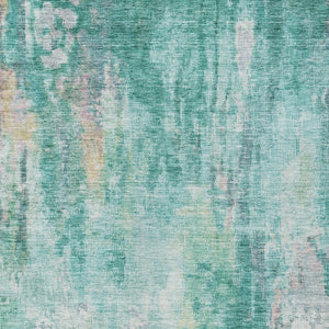 HomeRoots 9' X 12' Vibrant Teal Blue, Peach & Ivory Abstract Washable Area Rug for Indoor/Outdoor Use 615888