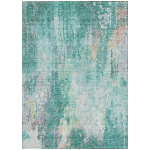 HomeRoots 5' Teal Blue, Peach & Ivory Abstract Area Rug - Stylish, Washable, Indoor/Outdoor Durability for All Spaces 10' X 14' 615889