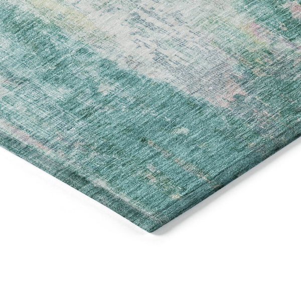 HomeRoots 5' Teal Blue, Peach & Ivory Abstract Area Rug - Stylish, Washable, Indoor/Outdoor Durability for All Spaces 10' X 14' 615889