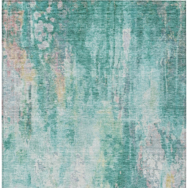 HomeRoots 5' Teal Blue, Peach & Ivory Abstract Area Rug - Stylish, Washable, Indoor/Outdoor Durability for All Spaces 10' X 14' 615889