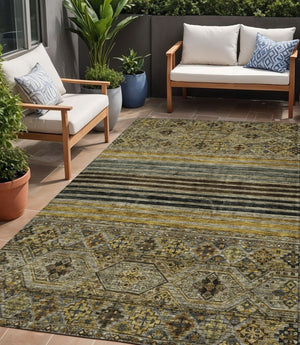 HomeRoots 5' Elegant Gray, Gold & Brown Medallion Washable Area Rug for Indoor and Outdoor Spaces 5' X 8' 615903