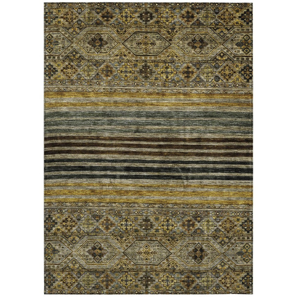 HomeRoots 5' Elegant Gray, Gold & Brown Medallion Washable Area Rug for Indoor and Outdoor Spaces 5' X 8' 615903