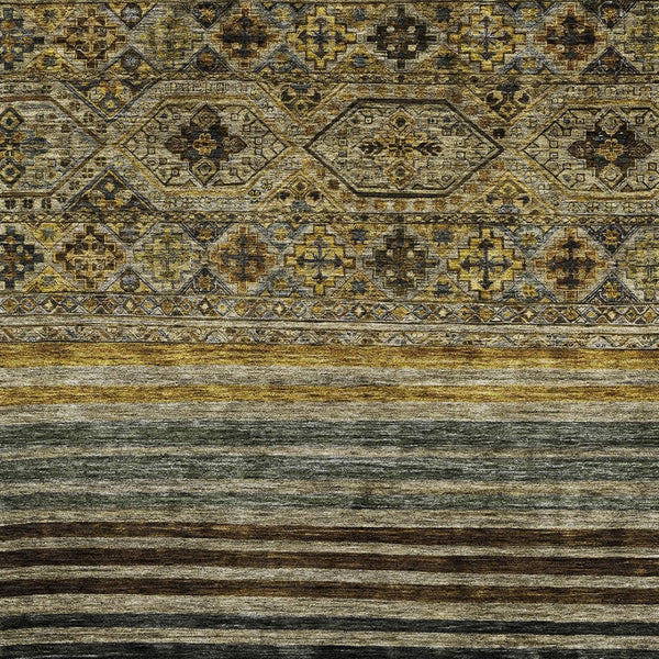 HomeRoots 5' Elegant Gray, Gold & Brown Medallion Washable Area Rug for Indoor and Outdoor Spaces 5' X 8' 615903