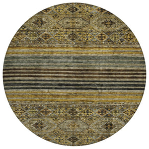 HomeRoots 5' Elegant Gray, Gold & Brown Medallion Washable Area Rug for Indoor and Outdoor Spaces 8' Round 615904