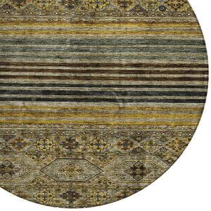 HomeRoots 5' Elegant Gray, Gold & Brown Medallion Washable Area Rug for Indoor and Outdoor Spaces 8' Round 615904