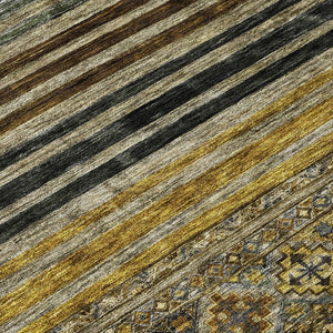 HomeRoots 5' Elegant Gray, Gold & Brown Medallion Washable Area Rug for Indoor and Outdoor Spaces 8' Round 615904