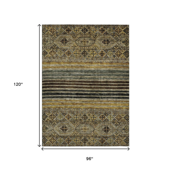 HomeRoots 5' Elegant Gray, Gold & Brown Medallion Washable Area Rug for Indoor and Outdoor Spaces 8' X 10' 615905
